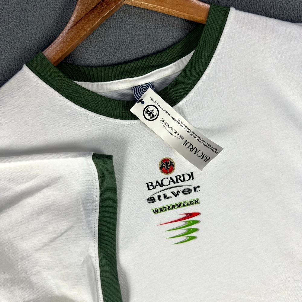 Bacardi Shirt Mens Large White HYP Ringer Tee Silver Watermelon Vintage Promo